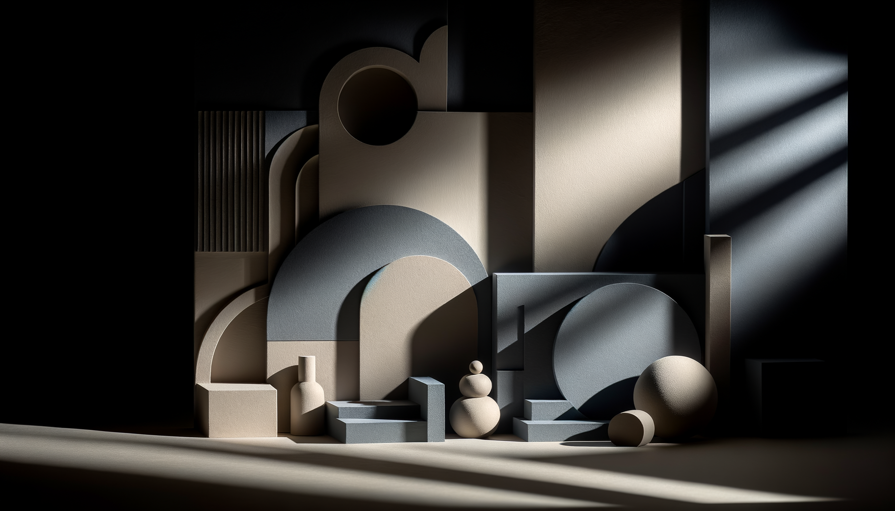 minimalist abstract shapes with soft light and cool neutral colors creating a mysterious mood