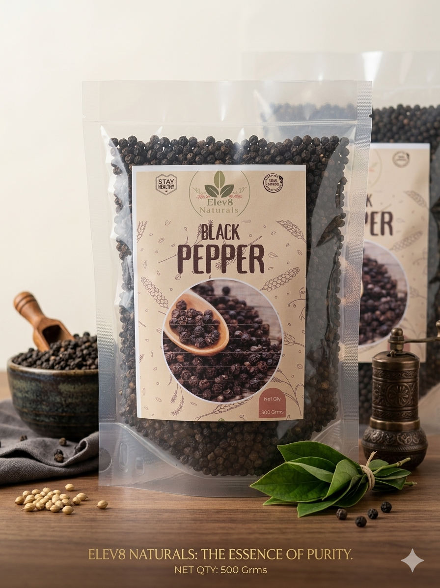 Elev8 Naturals Premium Black Pepper (Kali Mirch) | Whole | 500g